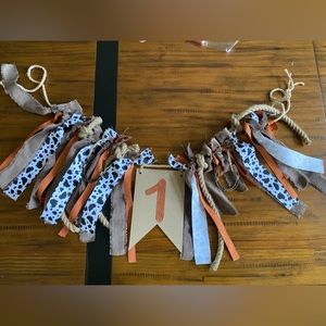 First Birthday High Chair Banner, Two Cake Toppers, “How the West was One” theme